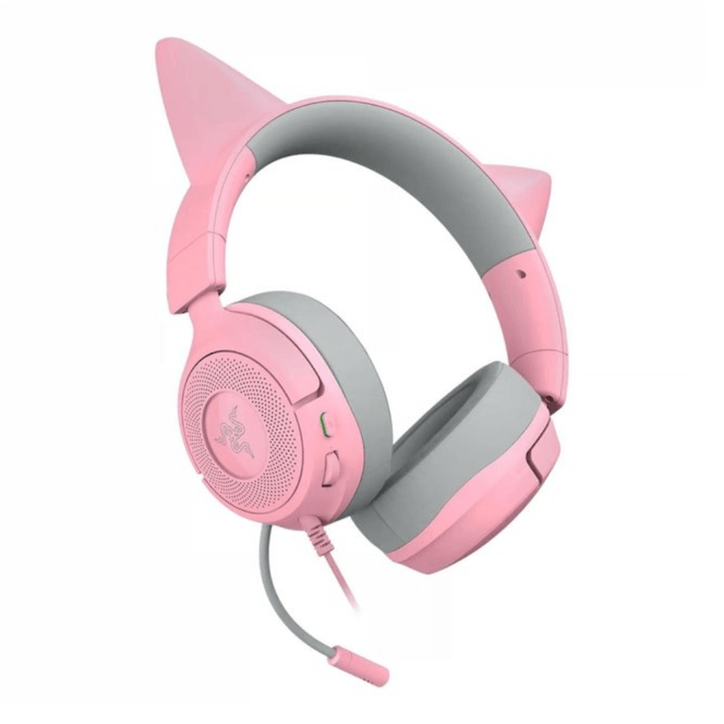 Audífonos Razer Kraken Kitty V3 X rosa con cable diagonal
