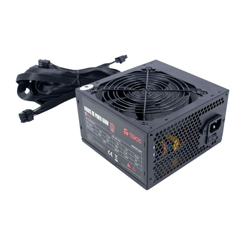 Fuente Poder Teros TE-7160 600W 80 Plus Bronze negro frontal oblicuo