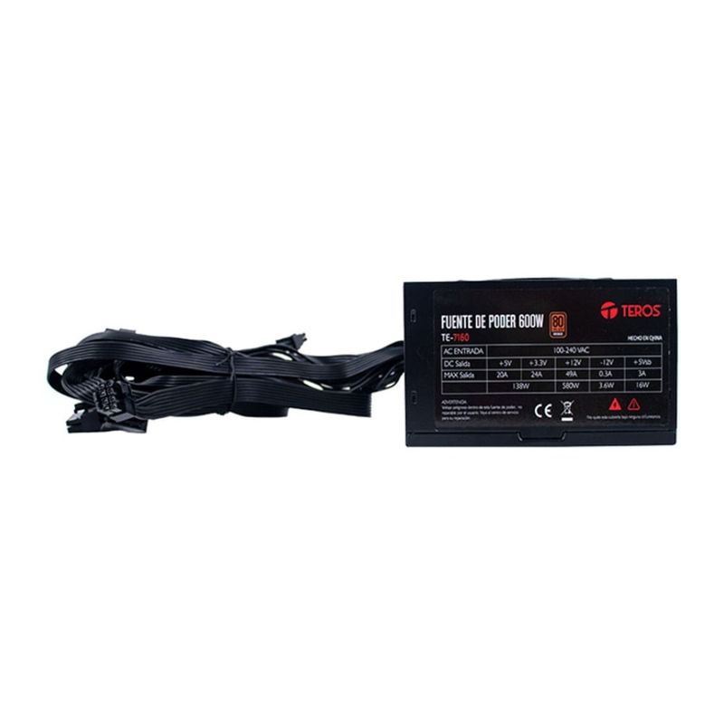 Fuente Poder Teros TE-7160 600W 80 Plus Bronze negro lateral