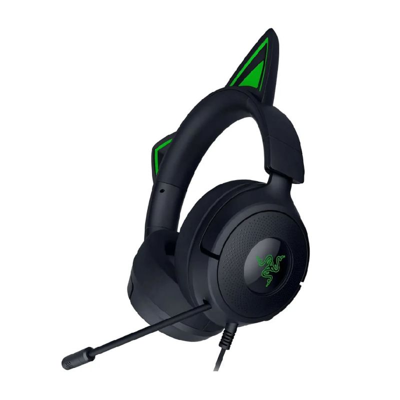 Audífonos Razer Kraken Kitty V3 X negros con cable frontal oblicuo