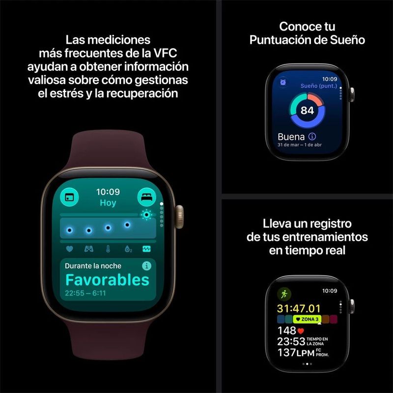 Apple Watch Series 12 GPS 46mm OLED WR50 dark bronze funciones