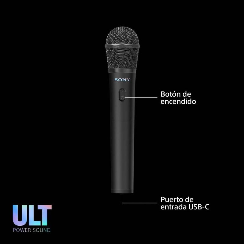 Sony ULTMIC1 pack 2 micrófonos 2.4 GHz cardioide negro encendido y puerto de carga