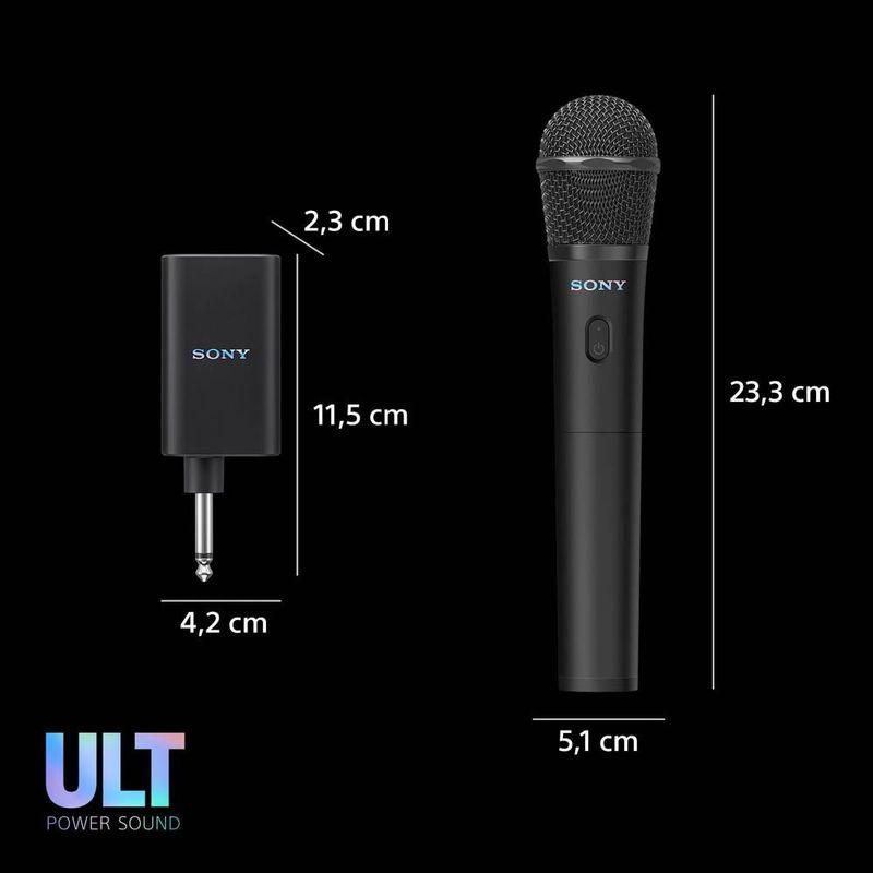 Sony ULTMIC1 pack 2 micrófonos 2.4 GHz cardioide negro dimensiones receptor y micrófono