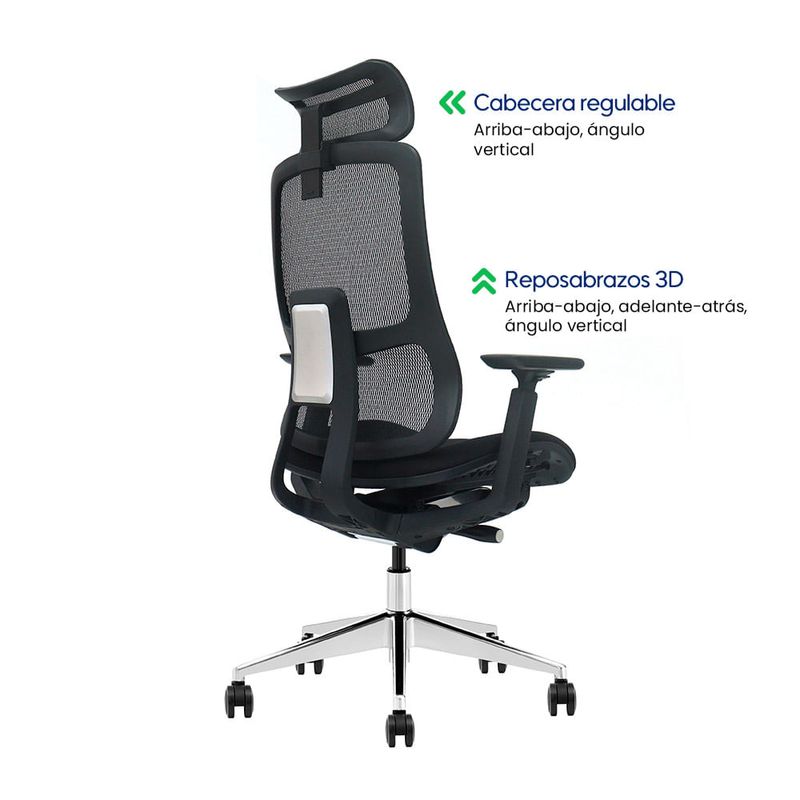 Silla Evox Ultimate C24 ergonómica reclinable, negra diagonal