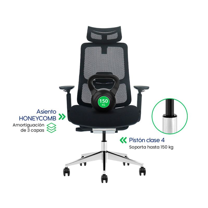 Silla Evox Ultimate C24 ergonómica reclinable, negra diagonal garantía