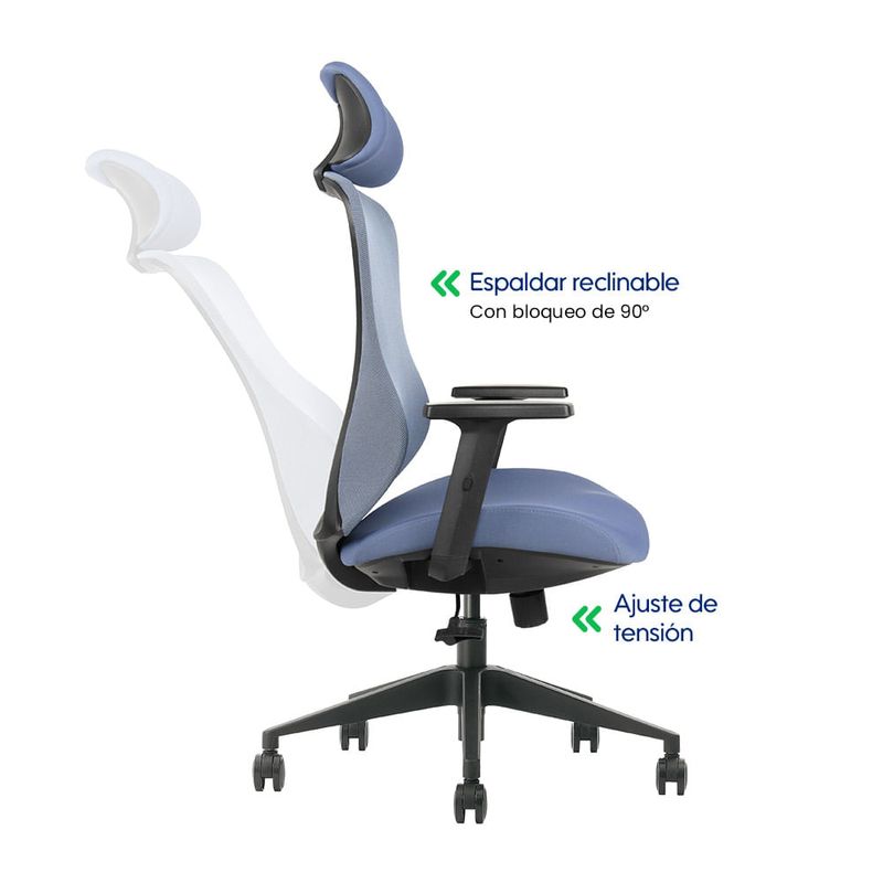 Silla Evox Ultimate C1 reclinable 150 kg, azul inclinación
