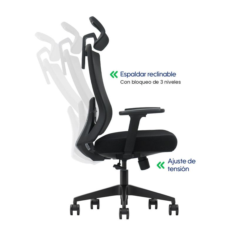 Silla Evox Ultimate C16 reclinable 150 kg, negra inclinación
