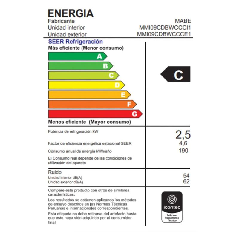 Aire acondicionado Mabe Inverter 9000 BTU con Wi-Fi características