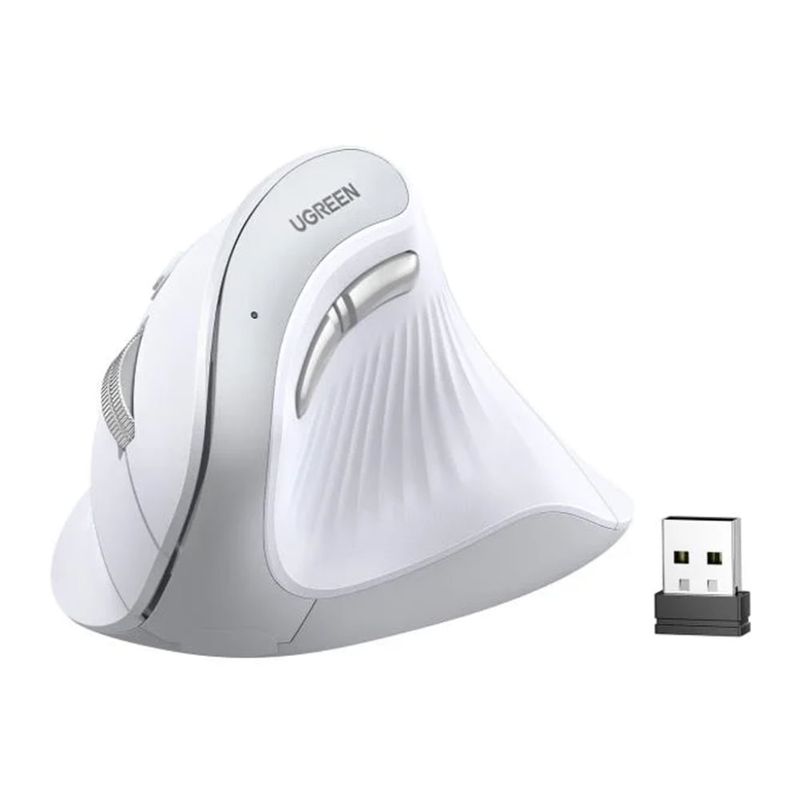 Mouse Vertical Ugreen 45759 4000 DPI Blanco con receptor USB frontal oblicuo