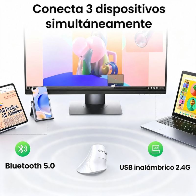Mouse Vertical Ugreen 45759 4000 DPI Blanco conexión dispositivos