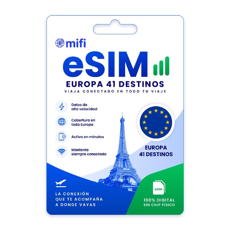 eSIM MIFI Europa 41 países, datos ilimitados 25 días, 5G frontal