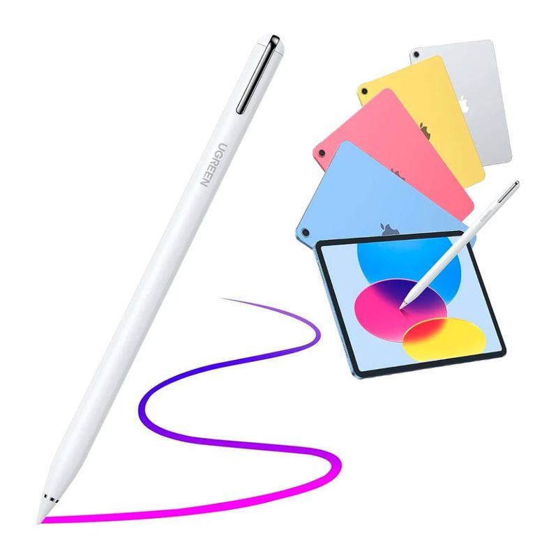 Lápiz digital Ugreen para iPads conexión Bluetooth blanco frontal oblicuo