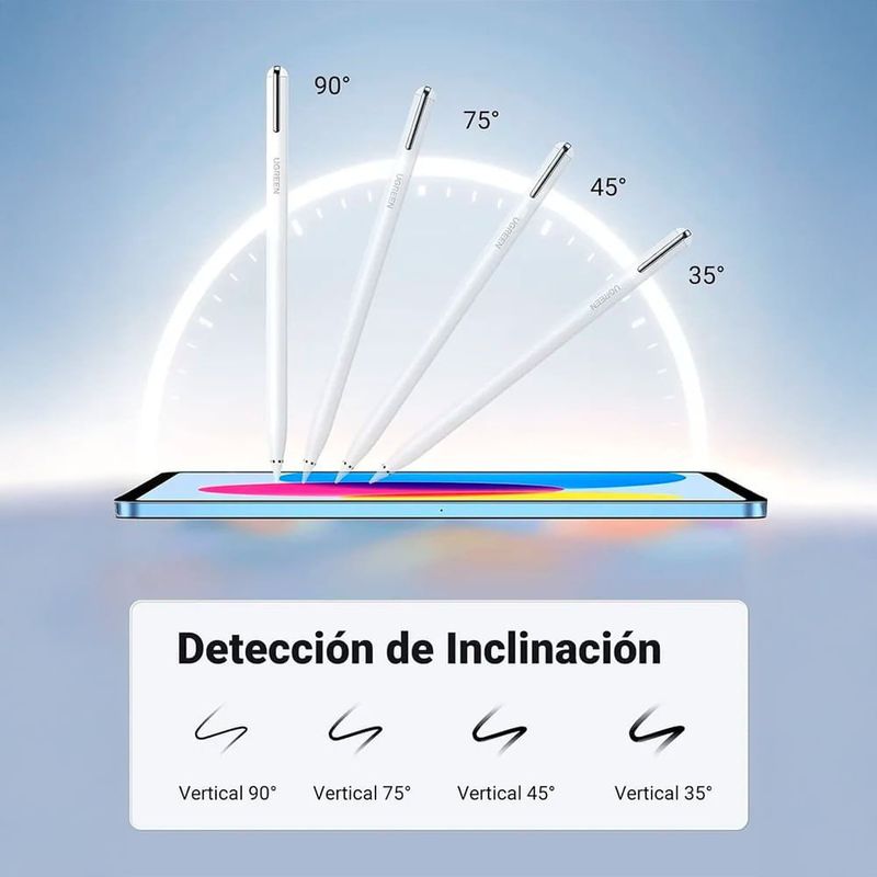 Lápiz digital Ugreen para iPads conexión Bluetooth blanco inclinación