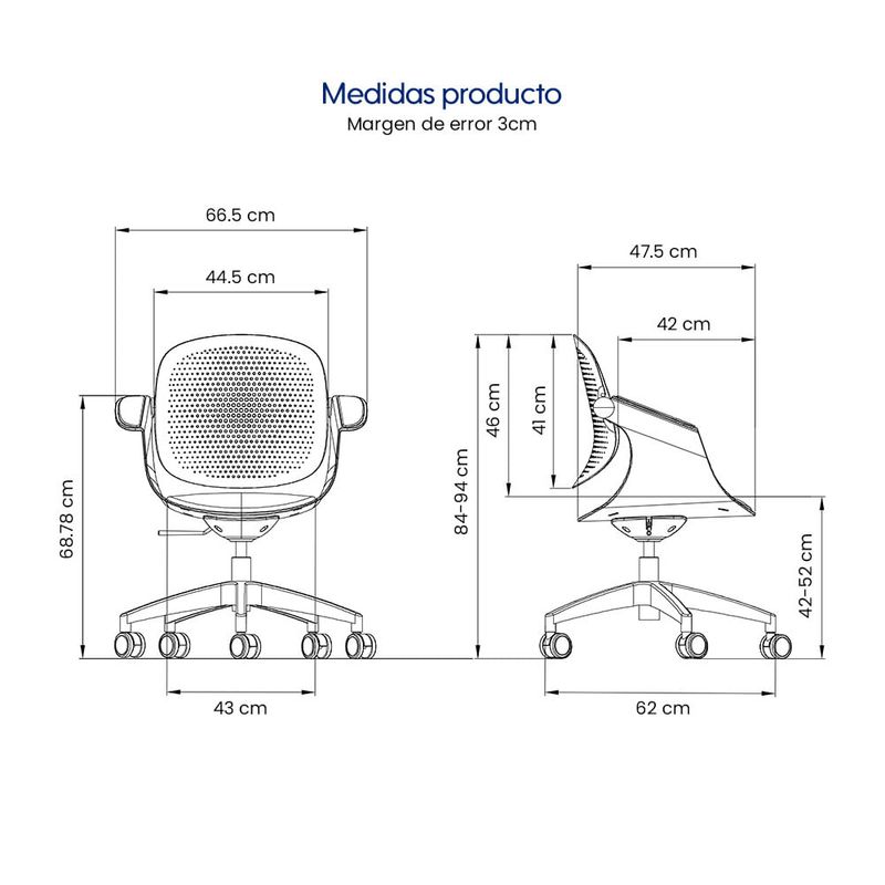 Silla Evox Ultimate F2G 150 kg, ergonómica, reclinable, gris medidas