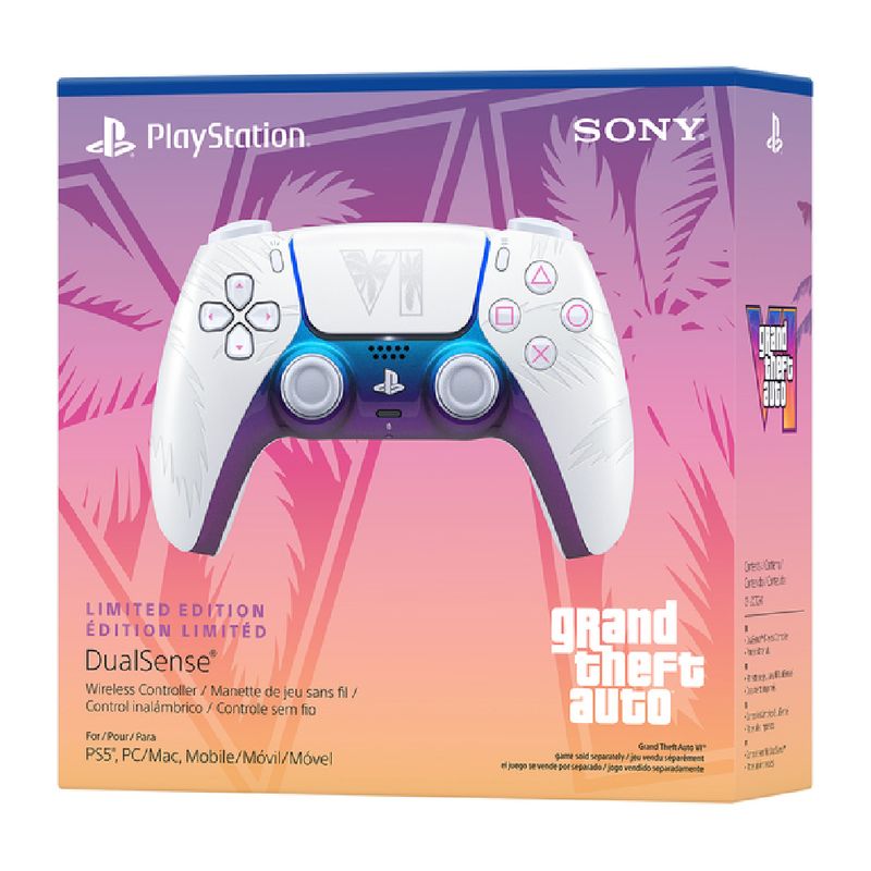 Mando PS5 DualSense GTA VI edicion inalambrico blanco Sony caja oblicuo