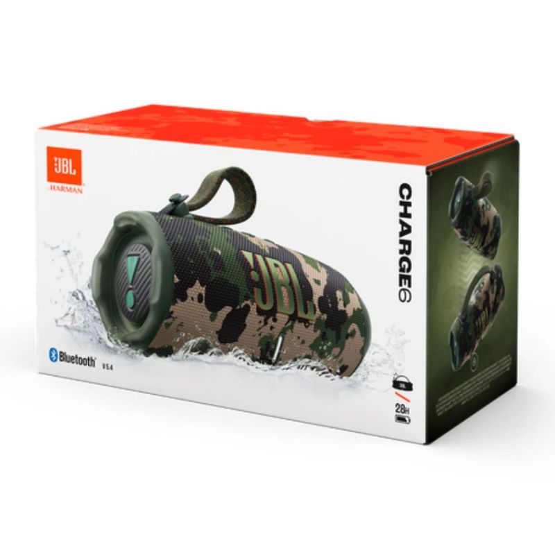 Parlante Bluetooth JBL Charge 6 45 W IP67 28 h camuflado caja