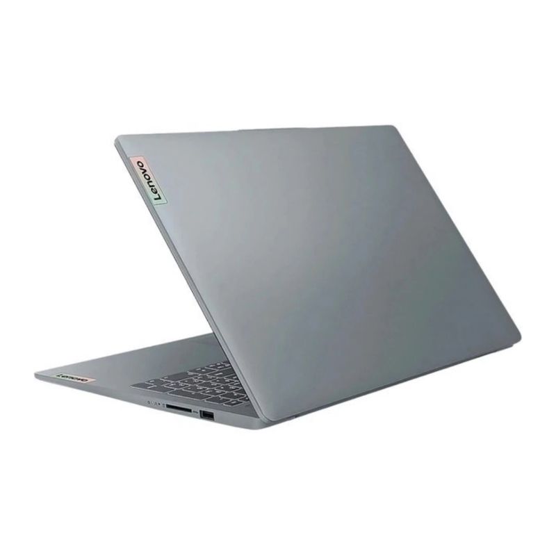 Laptop Lenovo IdeaPad Slim 3 Core 3 8GB 128GB gris dorsal oblicuo