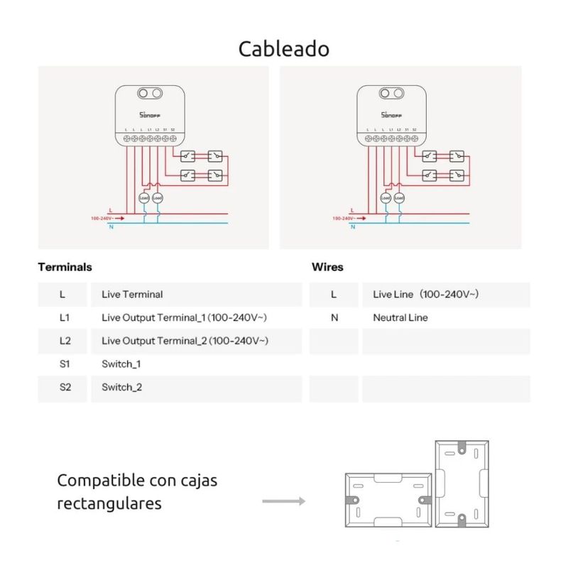 Interruptor inteligente Sonoff MINI DUO-L Zigbee 2 canales cableado