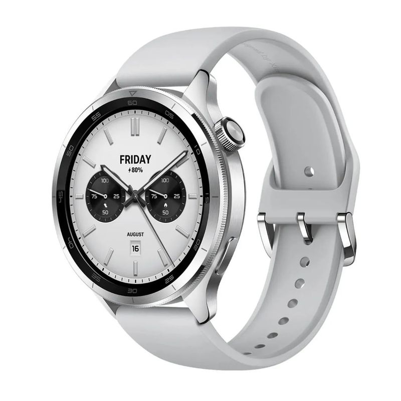 Xiaomi Watch S4 46 mm, AMOLED, GPS, Bluetooth 5.3, plata frontal oblicuo