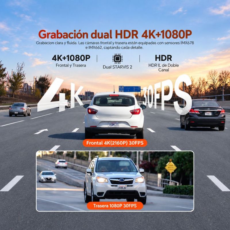Cámara 70mai A810S para autos 4K Wi-Fi 6 128 GB negro grabación dual