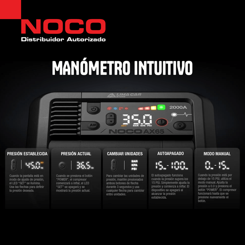 Compresor y arrancador Noco AX65, 100 PSI, 2000 A y 12 V garantía