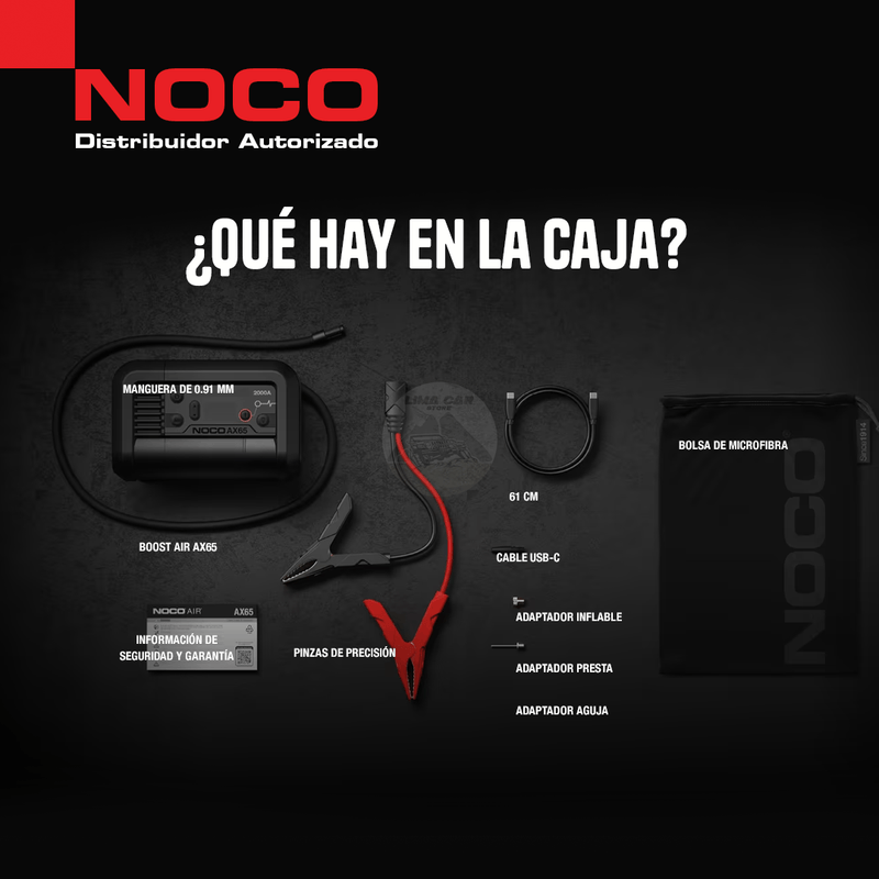 Compresor y arrancador Noco AX65, 100 PSI, 2000 A y 12 V contenido empaque