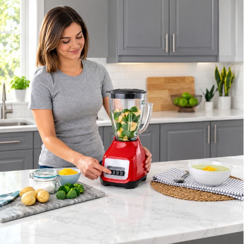 Licuadora Oster 1.5 L + hervidor 1.7 L rojo contenido garantía