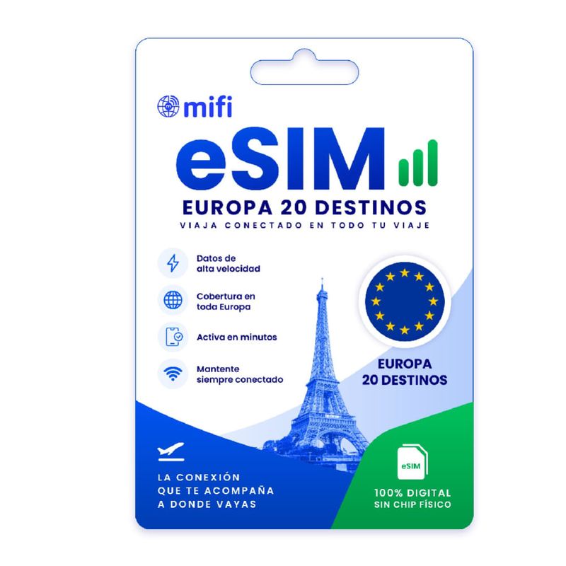 eSIM MIFI Europa 50 GB, 20 países, 30 días frontal