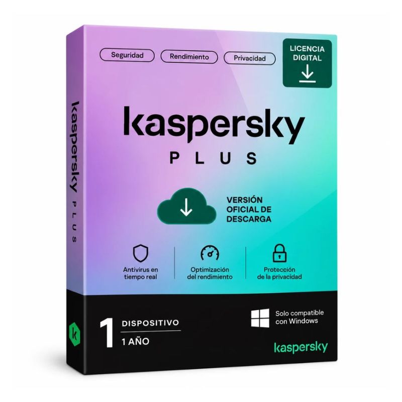 Licencia digital Kaspersky Plus 1 dispositivo 1 año protección antivirus