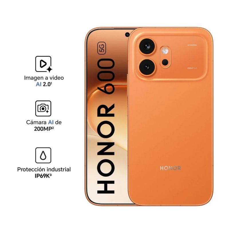 Celular Honor 600 5G 512 GB 8 GB RAM 200 MP naranja especificaciones