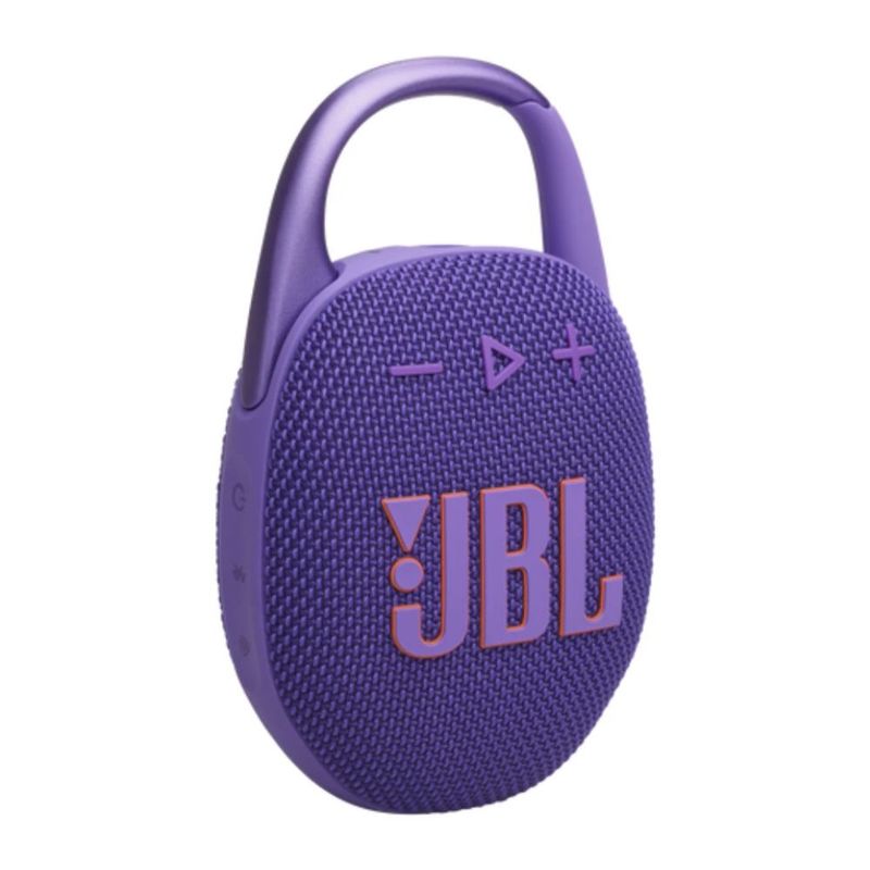 Parlante JBL Clip 5 Bluetooth 5.3 7 W RMS IP67 morado frontal oblicuo