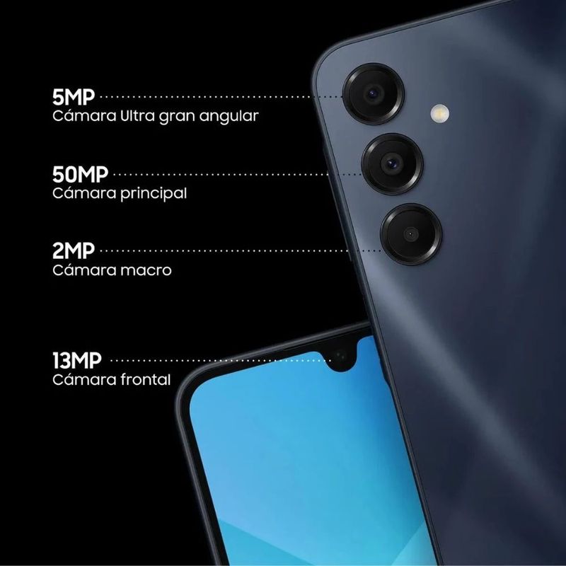 Samsung Galaxy A16 4G 128 GB 4 GB RAM AMOLED negro detalle cámaras