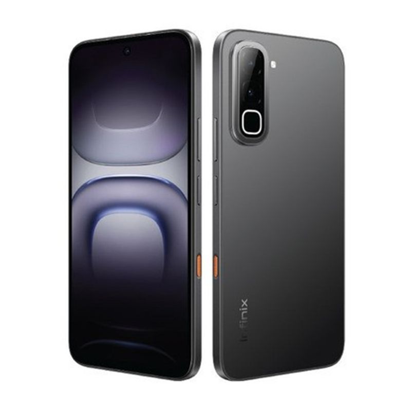 Celular Infinix Hot 70 4G, 128 GB, 4 GB RAM, color negro frontal oblicuo