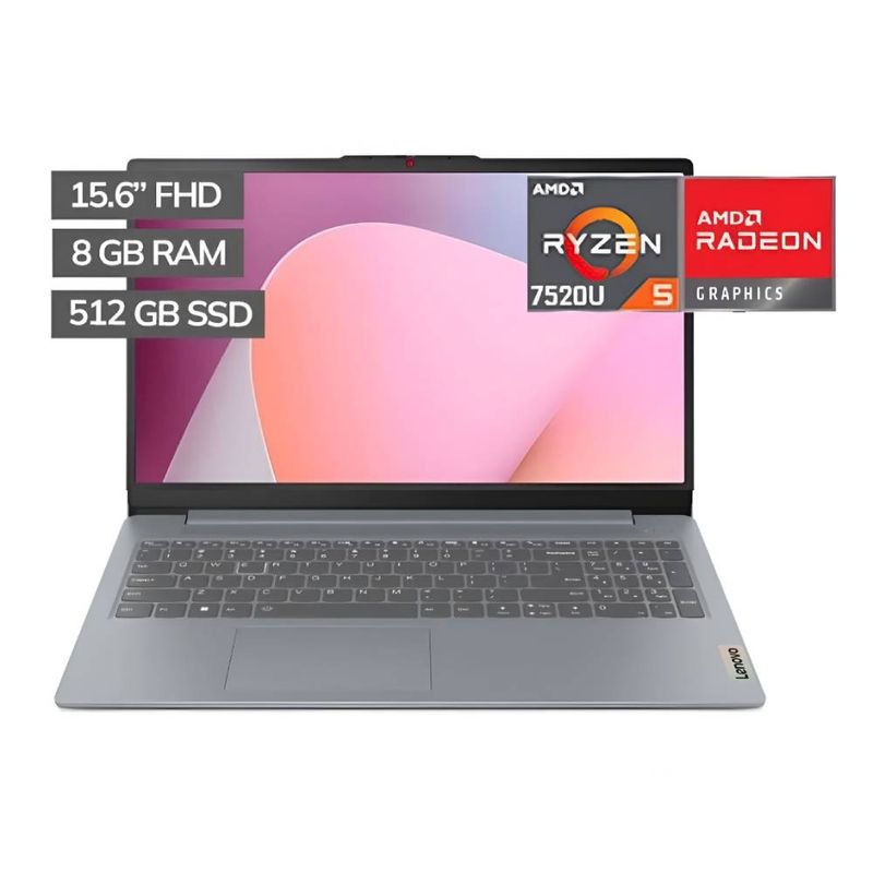 Laptop Lenovo IdeaPad Slim Ryzen 5 8GB RAM 512GB SSD gris frontal especificaciones