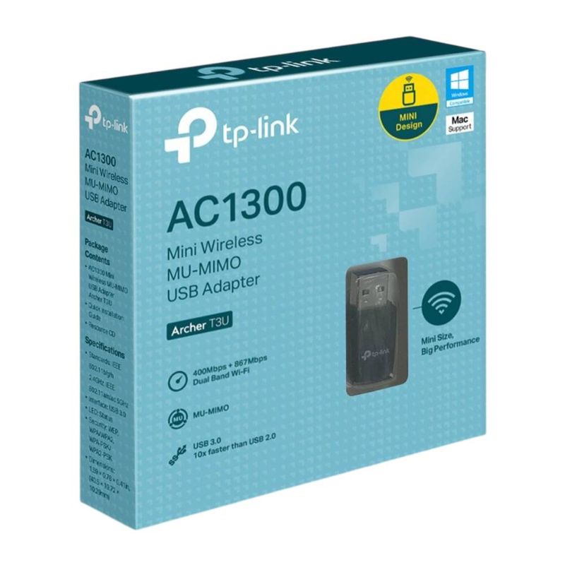 Adaptador USB TP-Link Archer T3U Wi-Fi 5 negro empaque