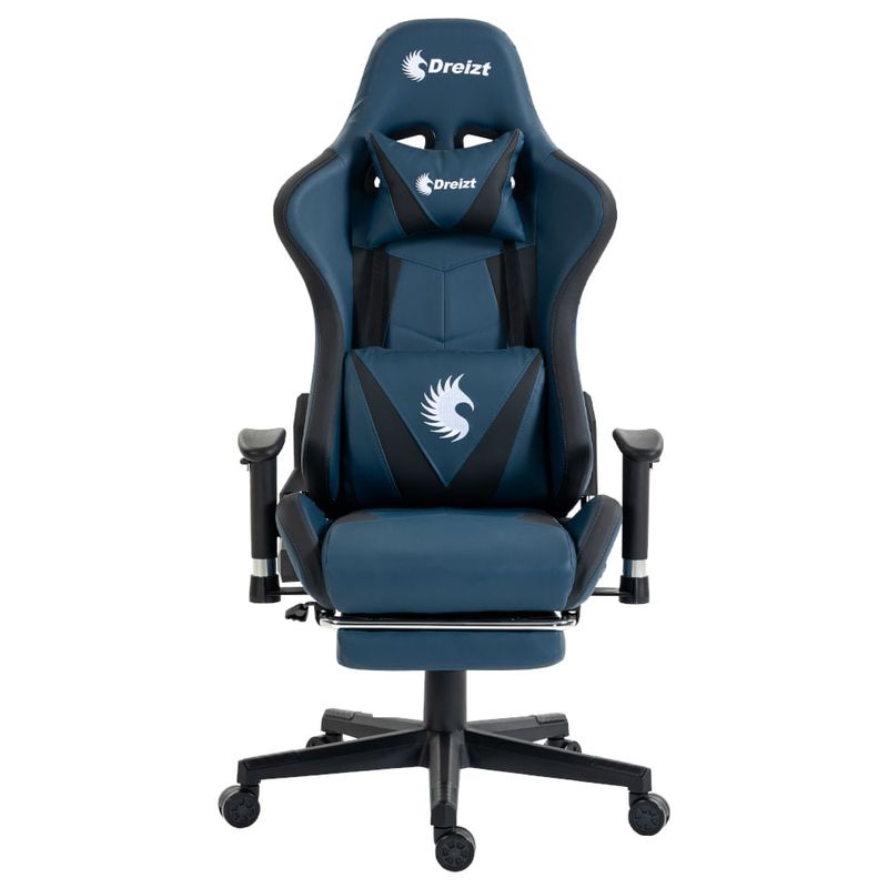 Silla gamer Dreizt Apolo reclinable con reposapiés, azul frontal