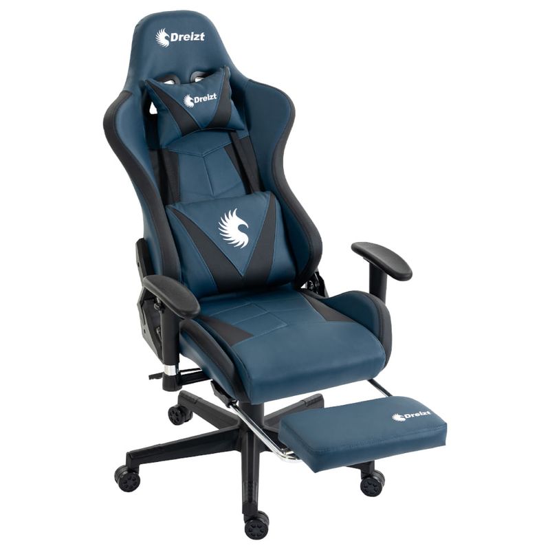 Silla gamer Dreizt Apolo reclinable con reposapiés, azul diagonal