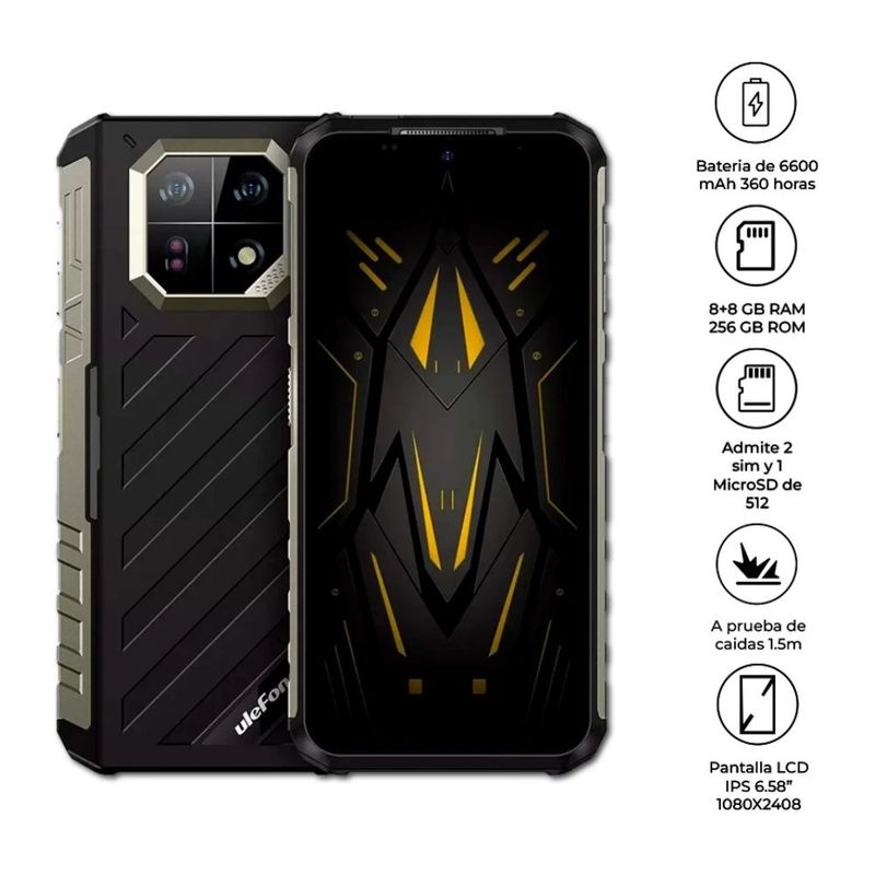 Celular Ulefone Armor 22 4G 256 GB 8 GB RAM IP68 negro especificaciones