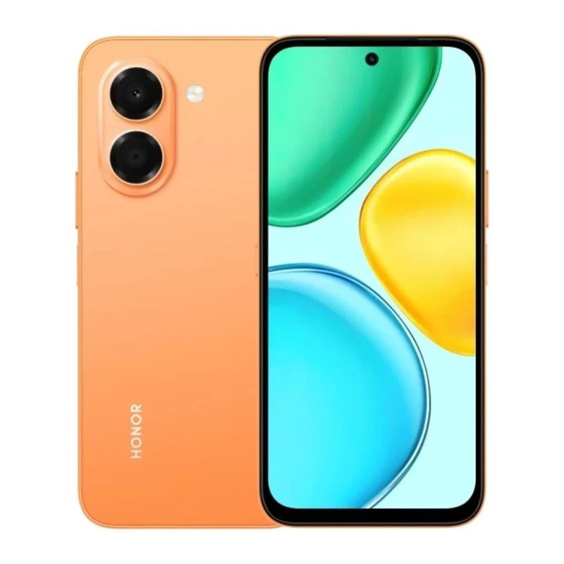Celular Honor X7e 4G 256 GB 6 GB RAM 7500 mAh naranja frontal
