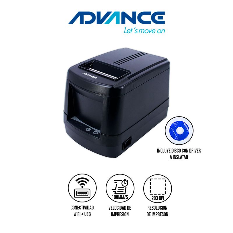 Impresora térmica Advance ADV-9013N de etiquetas, Wi-Fi frontal diagonal