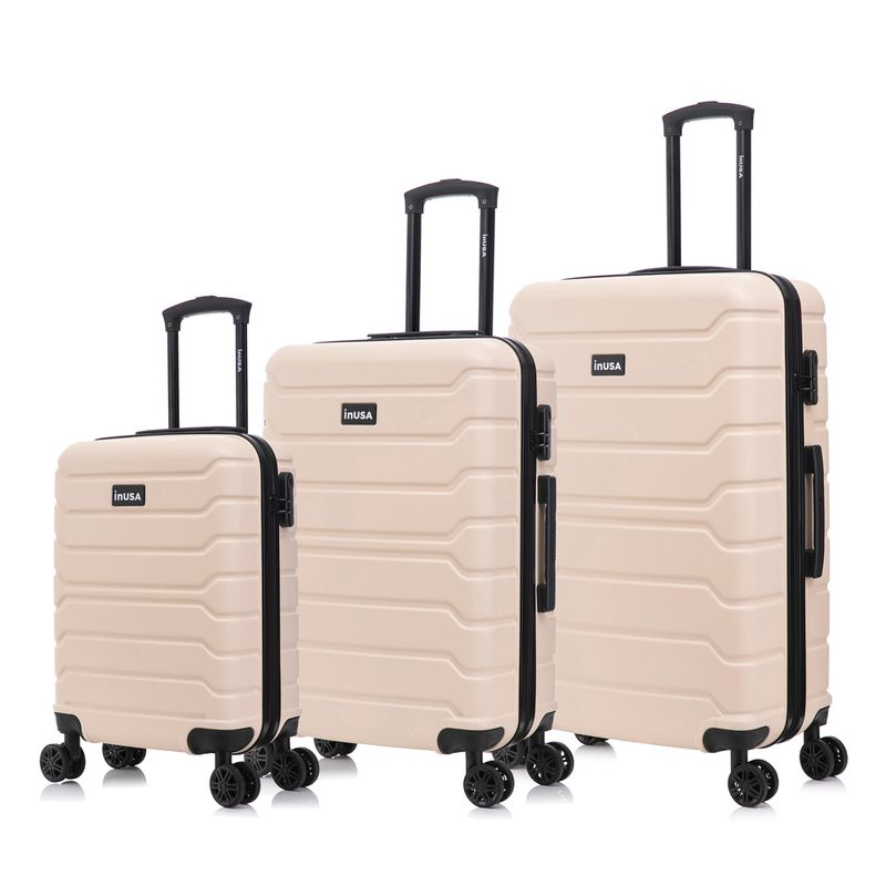 Set de 3 maletas de viaje InUSA Trend, 10, 15 y 23 kg, arena frontal oblicuo
