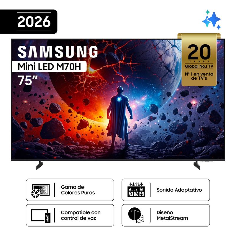 Smart TV Samsung 75 pulgadas 4K MiniLED M70H 2026 especificaciones
