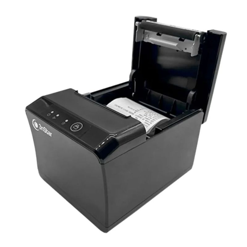 Ticketera térmica 3nstar RPT004 USB y Ethernet, 80 mm, negro frontal oblicuo