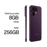 OPPO Reno16 5G: 256 GB y cámara frontal de 50 MP, morado diagonal