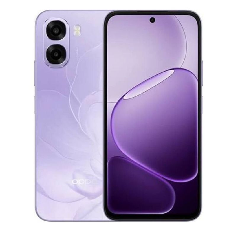 Oppo A6x 5G morado: batería de 6500 mAh y carga de 45 W frontal