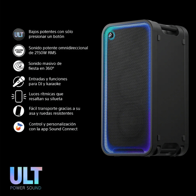 Parlante de torre Sony Ult Tower Max 2150 W Bluetooth 5.3 especificaciones