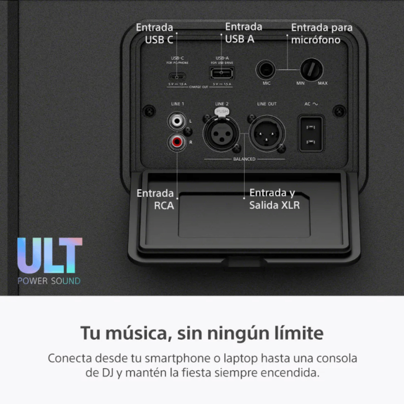 Parlante de torre Sony Ult Tower 5 300 W Bluetooth 5.3 puertos