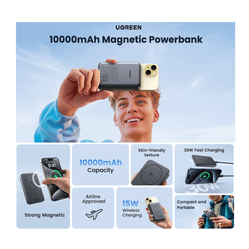 Batería externa UGREEN PB761 Qi2 10000 mAh y USB-C 30W garantía