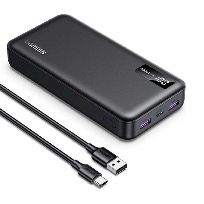 Batería externa Ugreen 20000 mAh con pantalla y carga 20 W frontal