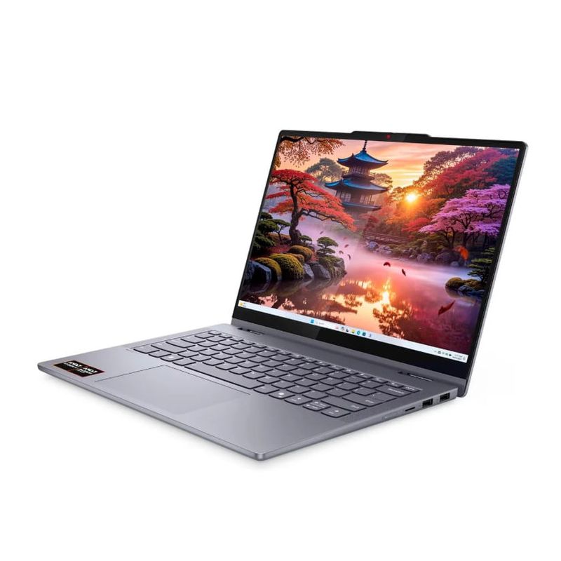 Laptop Lenovo convertible de 14" con Ryzen AI 7 y frontal oblcuo